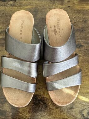 Chocolat Blu Metallic Taupe Cork Wedge Slide Sandals Morgan Size 8
